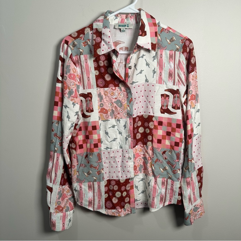 Colorful Patchwork Pearl Snap Shirt